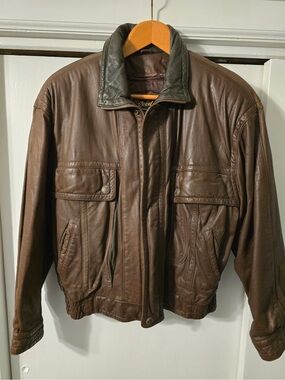 Vintage Reed Sportswear Brown Leather Bomber Jacket with Contrast Collar